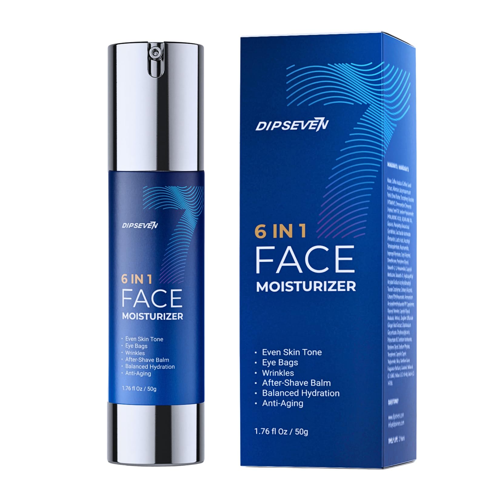 DIPSEVEN 6-in-1 Face Cream for Men – Anti-Aging Moisturizer with Peptides, Hyaluronic Acid & Squalane