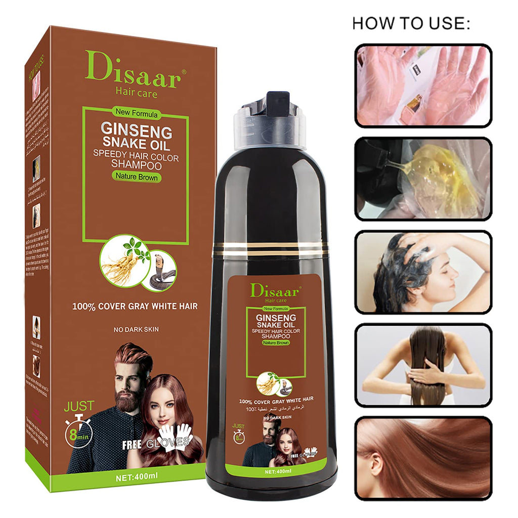 DISAAR Beauty Speedy Hair Color Shampoo – 100% Gray Coverage, Natural Brown, 400 ml