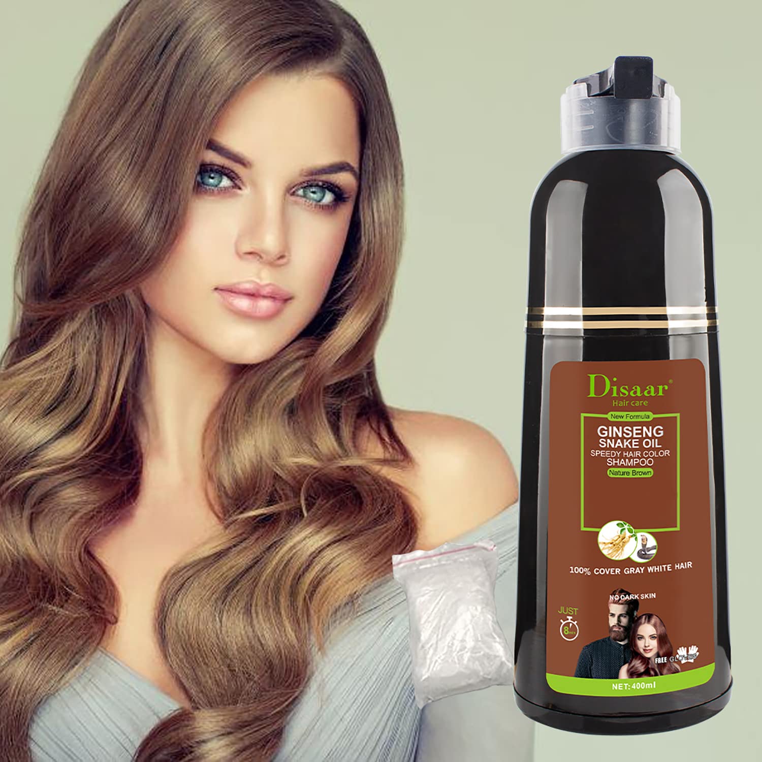 DISAAR Beauty Speedy Hair Color Shampoo – 100% Gray Coverage, Natural Brown, 400 ml