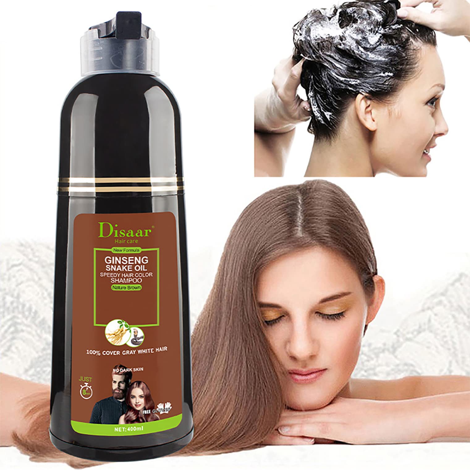 DISAAR Beauty Speedy Hair Color Shampoo – 100% Gray Coverage, Natural Brown, 400 ml