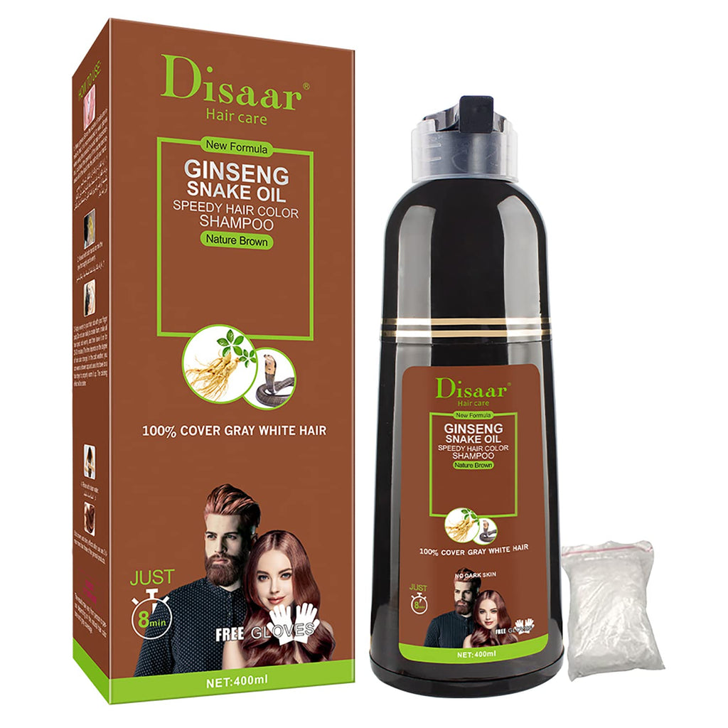 DISAAR Beauty Speedy Hair Color Shampoo – 100% Gray Coverage, Natural Brown, 400 ml