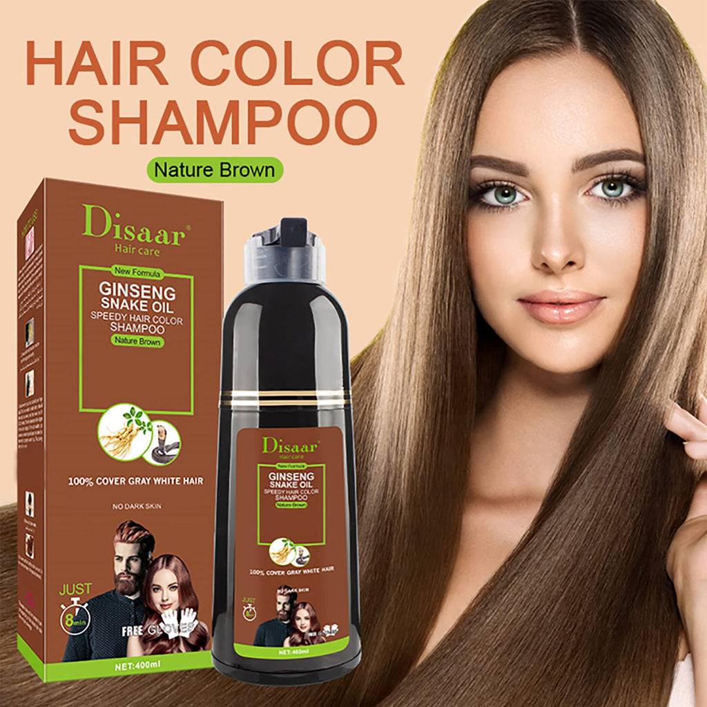 DISAAR Beauty Speedy Hair Color Shampoo – 100% Gray Coverage, Natural Brown, 400 ml
