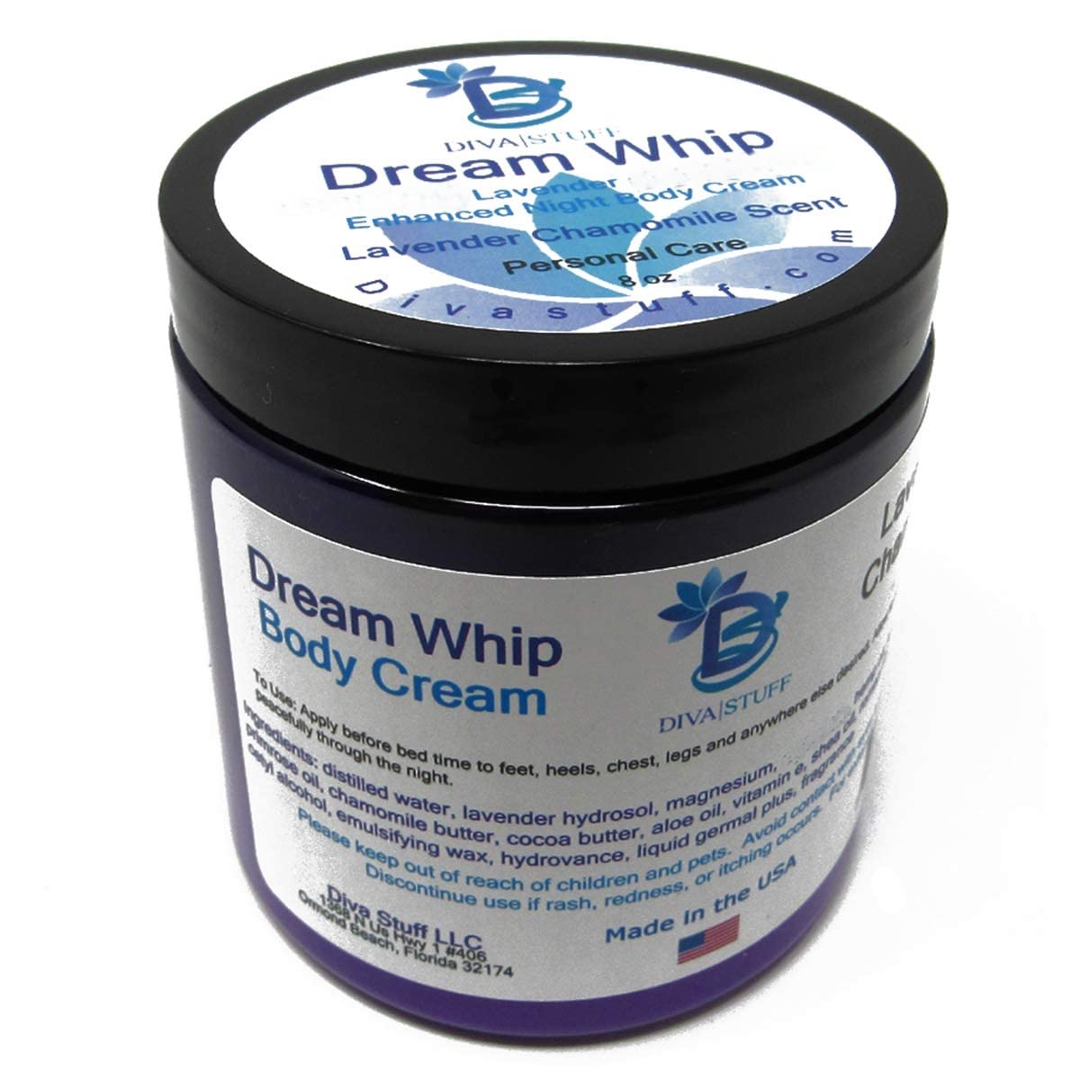 Dream Whip Magnesium & Hemp Night Cream by Diva Stuff – Lavender Chamomile, 8 oz, Made in USA