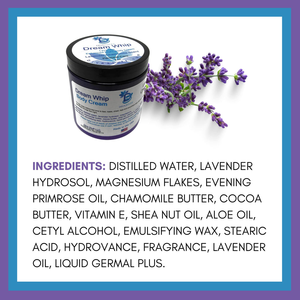 Dream Whip Magnesium & Hemp Night Cream by Diva Stuff – Lavender Chamomile, 8 oz, Made in USA