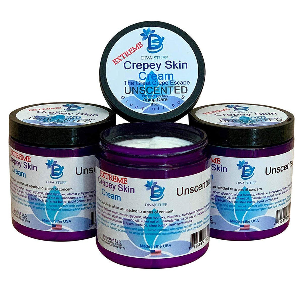 Diva Stuff Extreme Crepey Skin Cream – Unscented, 8oz, 3 Pack, Hyaluronic Acid & AHAs, Made in USA