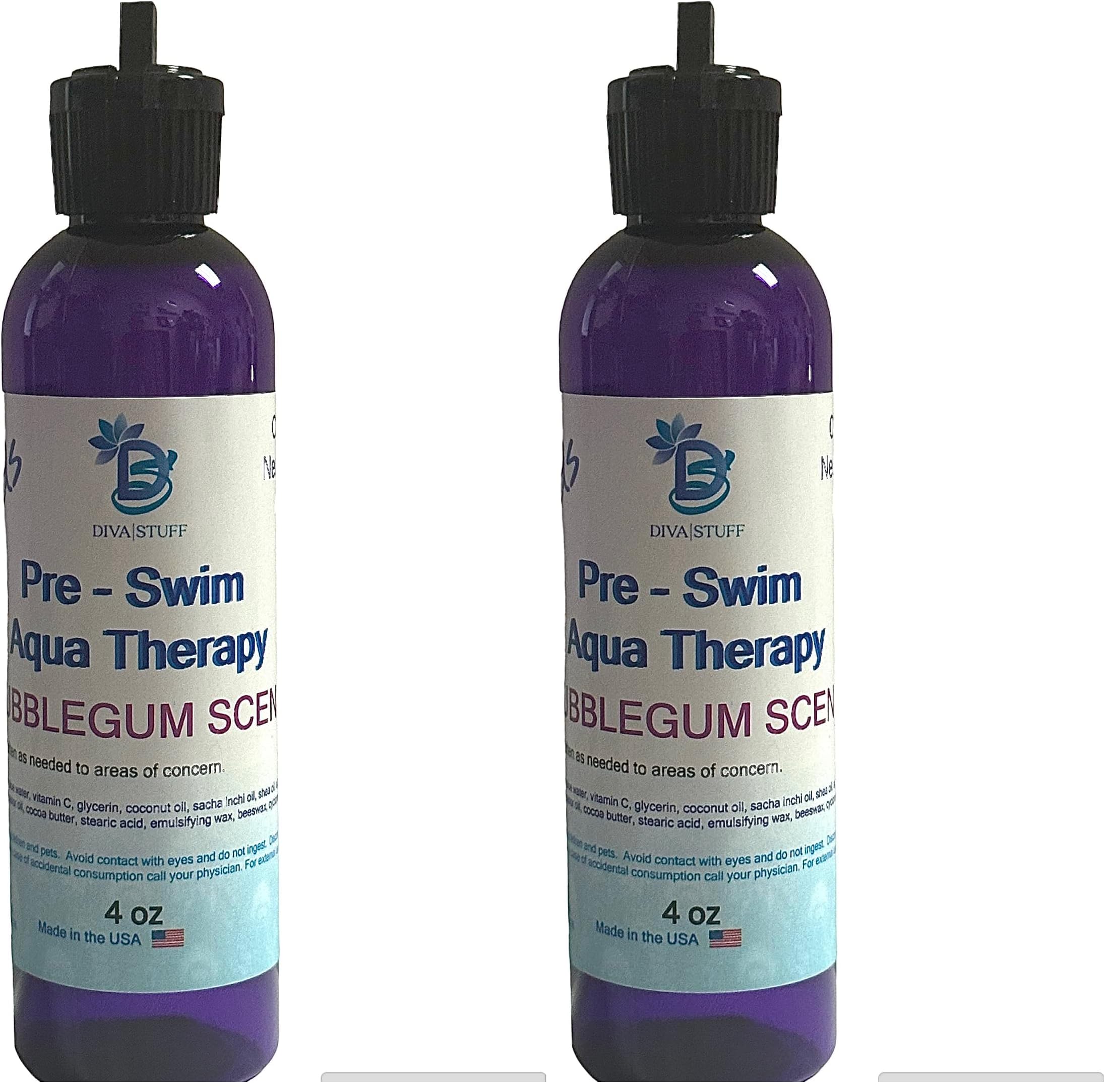 Diva Stuff Kids Pre-Swim Aqua Therapy Lotion – Chlorine Neutralizing Moisturizer, Bubblegum Scent, USA Made (Pack of 2)
