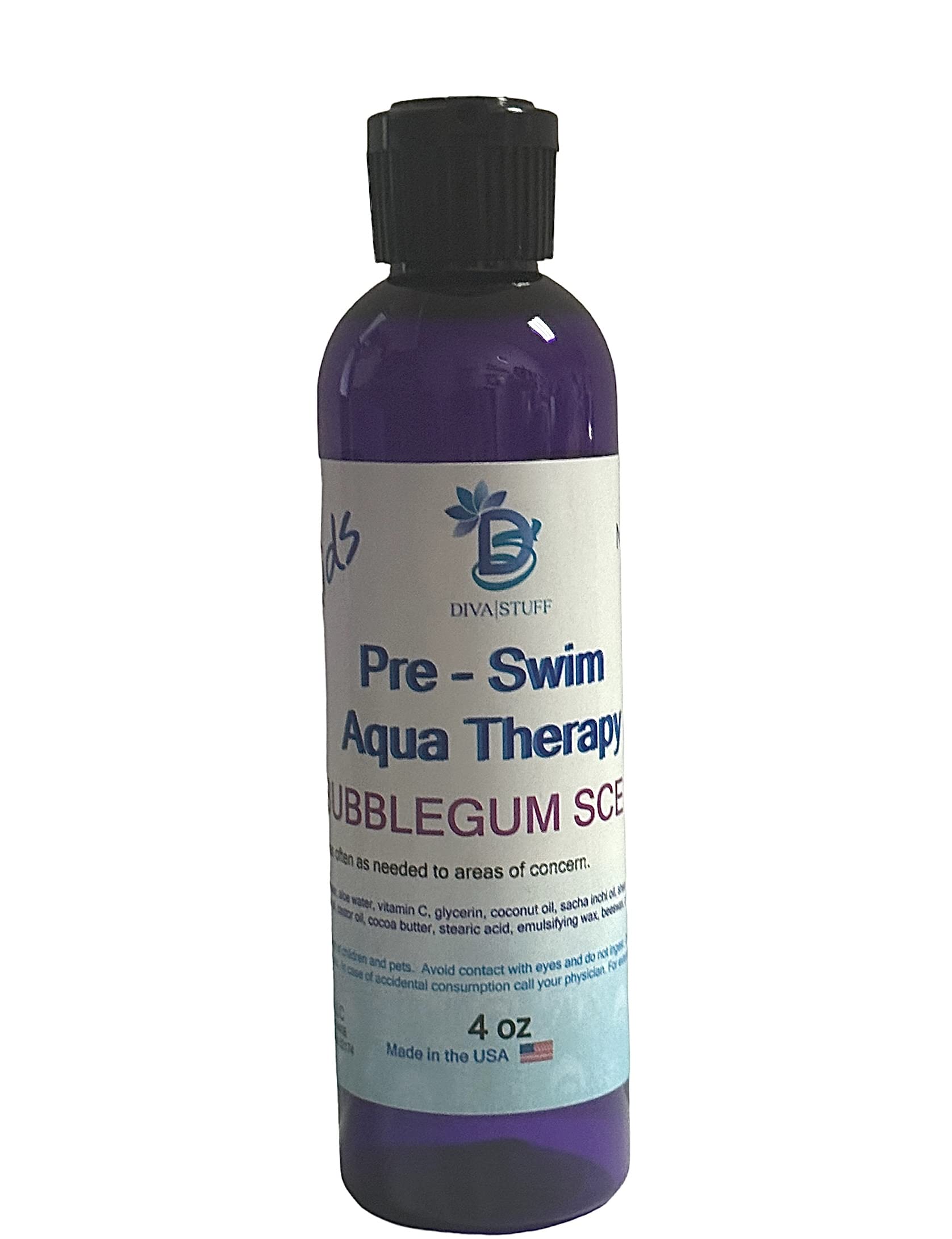 Diva Stuff Kids Pre-Swim Aqua Therapy Lotion – Chlorine Neutralizing Moisturizer, Bubblegum Scent, USA Made (Pack of 2)