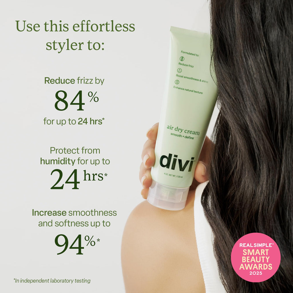 Divi Air Dry Styling Cream for Curly, Wavy & Frizzy Hair | Frizz Control, Definition & 24-Hour Softness | 4 oz