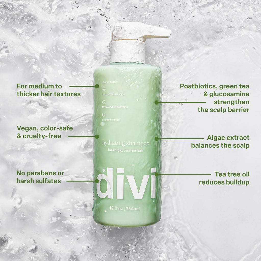Divi Hydrating Shampoo – Gentle Cleanse, Hydration & Strength for All Hair Types | 12 oz | Vegan & Cruelty-Free