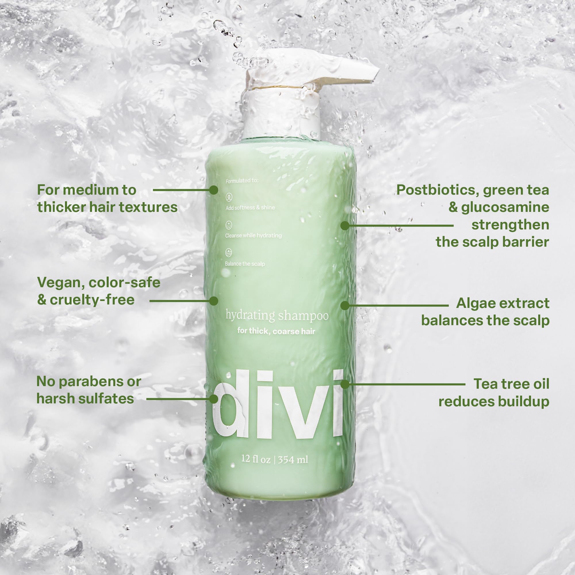 Divi Hydrating Shampoo – Gentle Cleanse, Hydration & Strength for All Hair Types | 12 oz | Vegan & Cruelty-Free