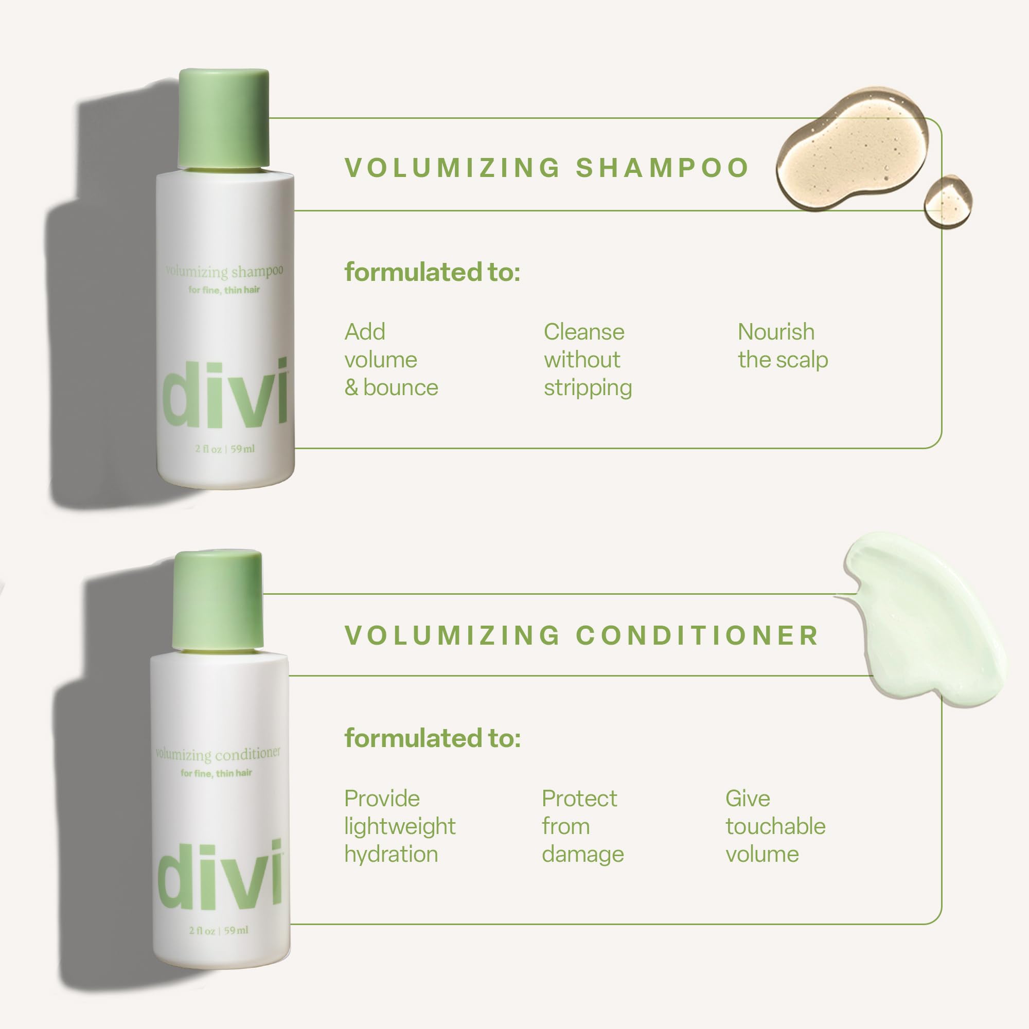 Divi Mini Volumizing Shampoo & Conditioner - Lightweight for Fine Hair (2oz)