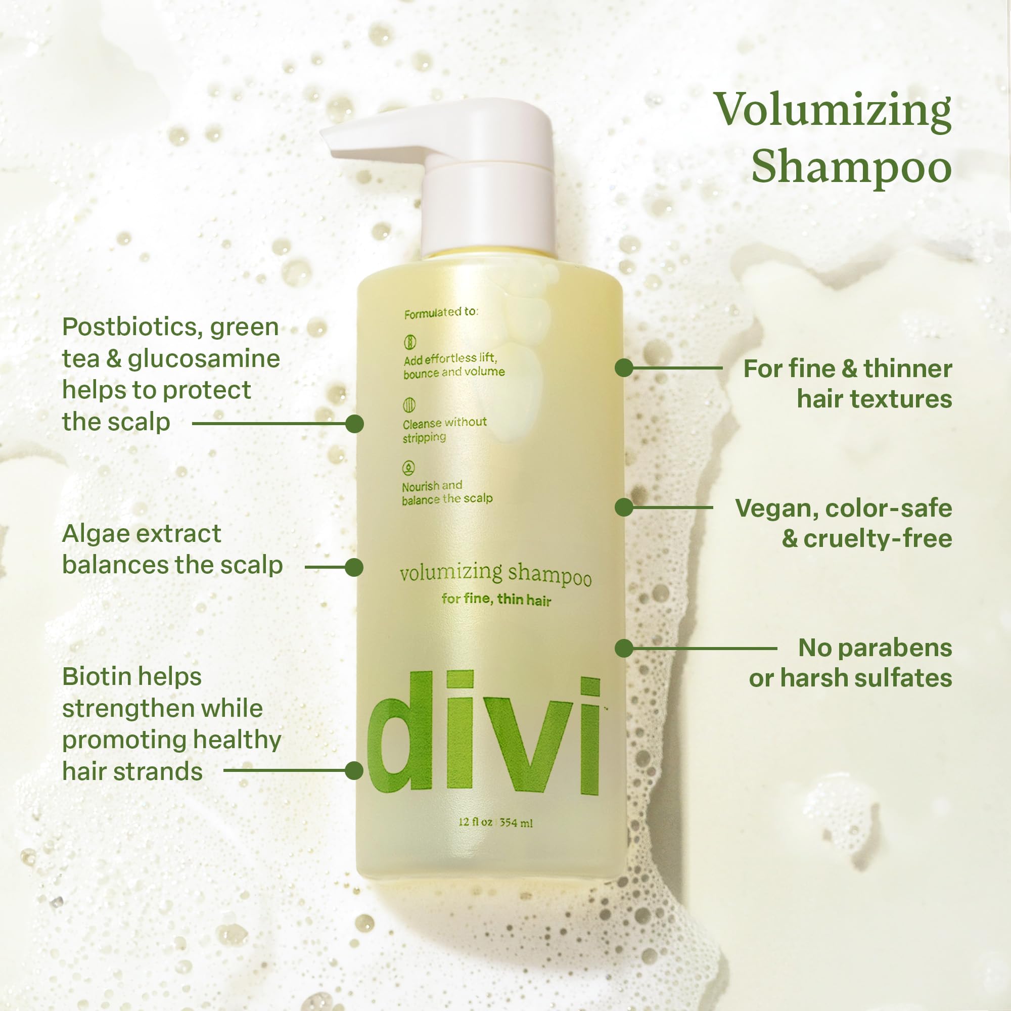 Divi Volumizing Shampoo for Fine Hair | Lightweight, Color-Safe & Nourishing, 12 oz
