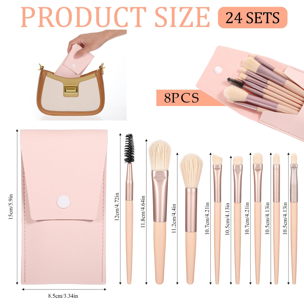 DIVINA VITAE 24Sets Travel Makeup Brush Set – Portable Pink Mini Brushes