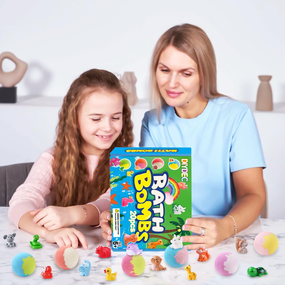DIYDEC 20pcs Bath Bombs with Surprise Inside — Mini Resin Animals Gift Set