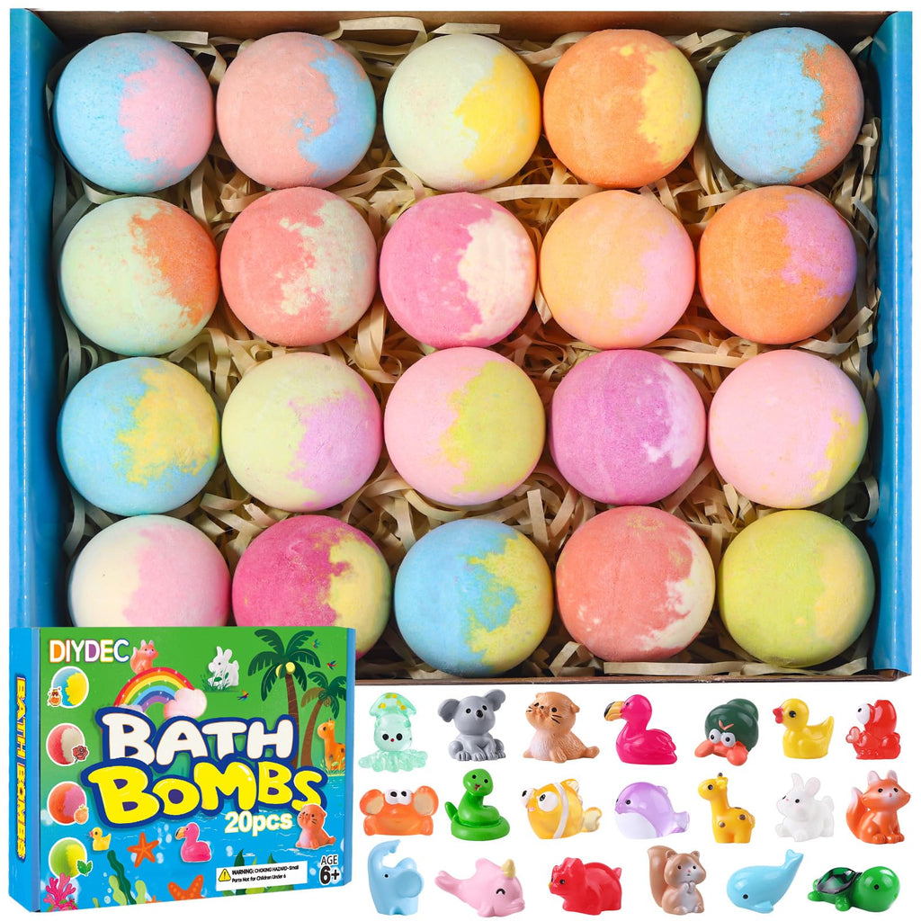 DIYDEC 20pcs Bath Bombs with Surprise Inside — Mini Resin Animals Gift Set
