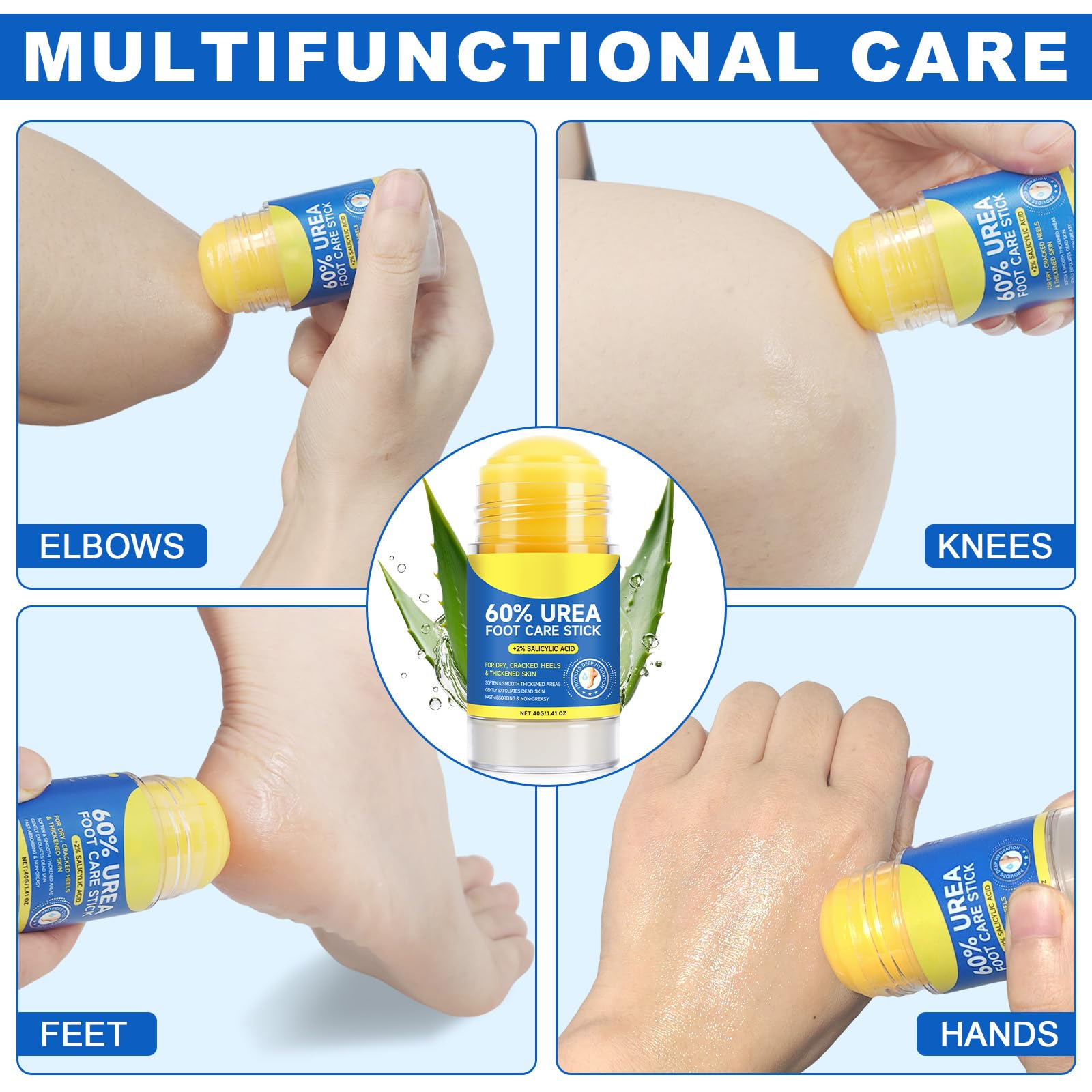 DLOMFVFQ 60% Urea + 2% Salicylic Acid Foot Care Stick – 2-Pack for Cracked Feet, Knees & Elbows