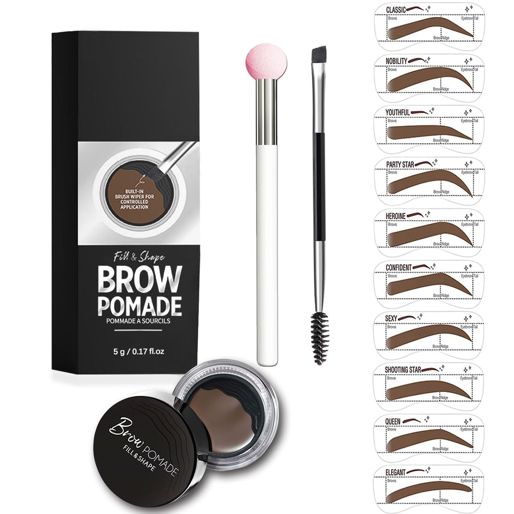 Dmktu Eyebrow Stamp Kit with Stencils – Waterproof, Smudge-Proof, 10 Templates, Dark Brown
