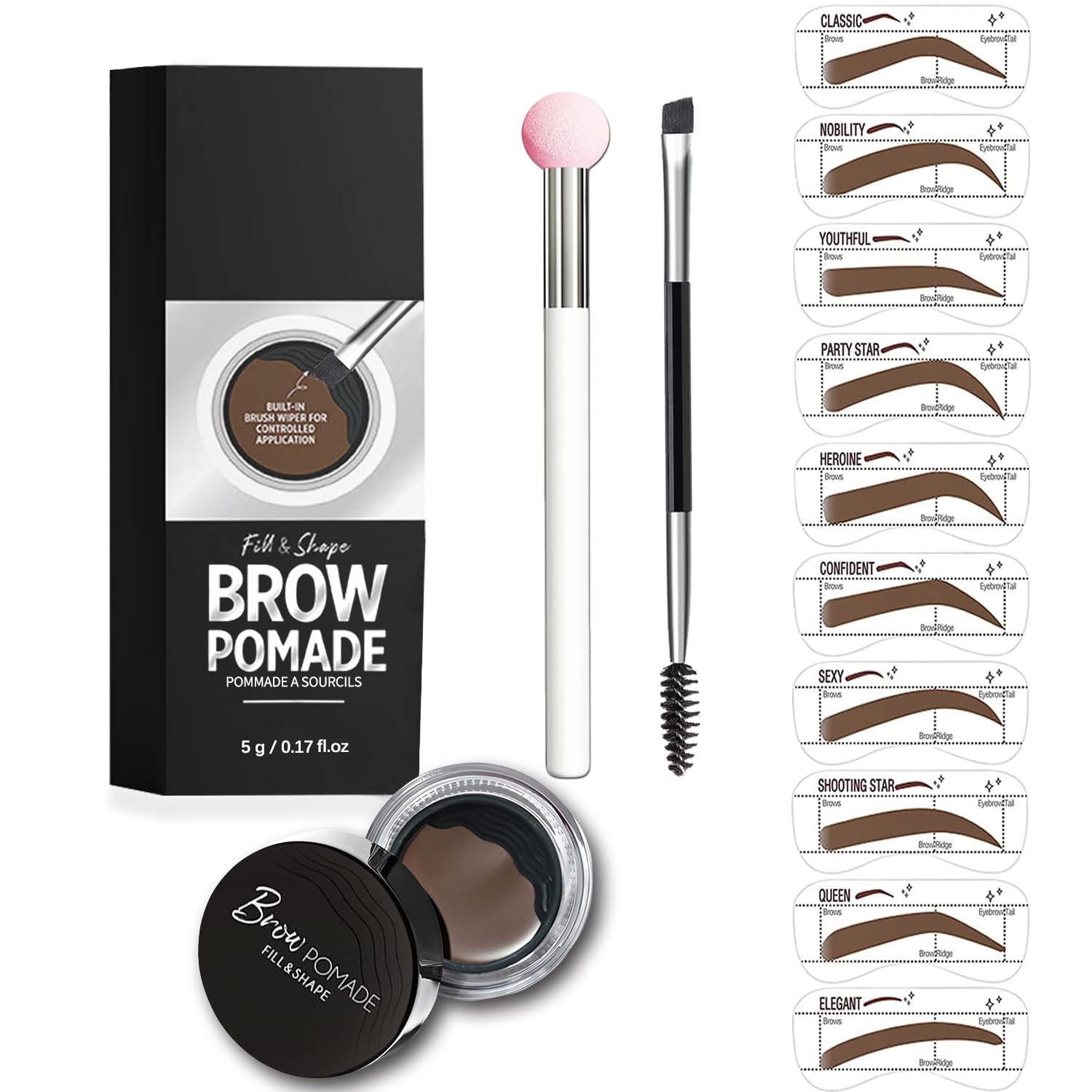 Dmktu Eyebrow Stamp Kit with Stencils – Waterproof, Smudge-Proof, 10 Templates, Dark Brown