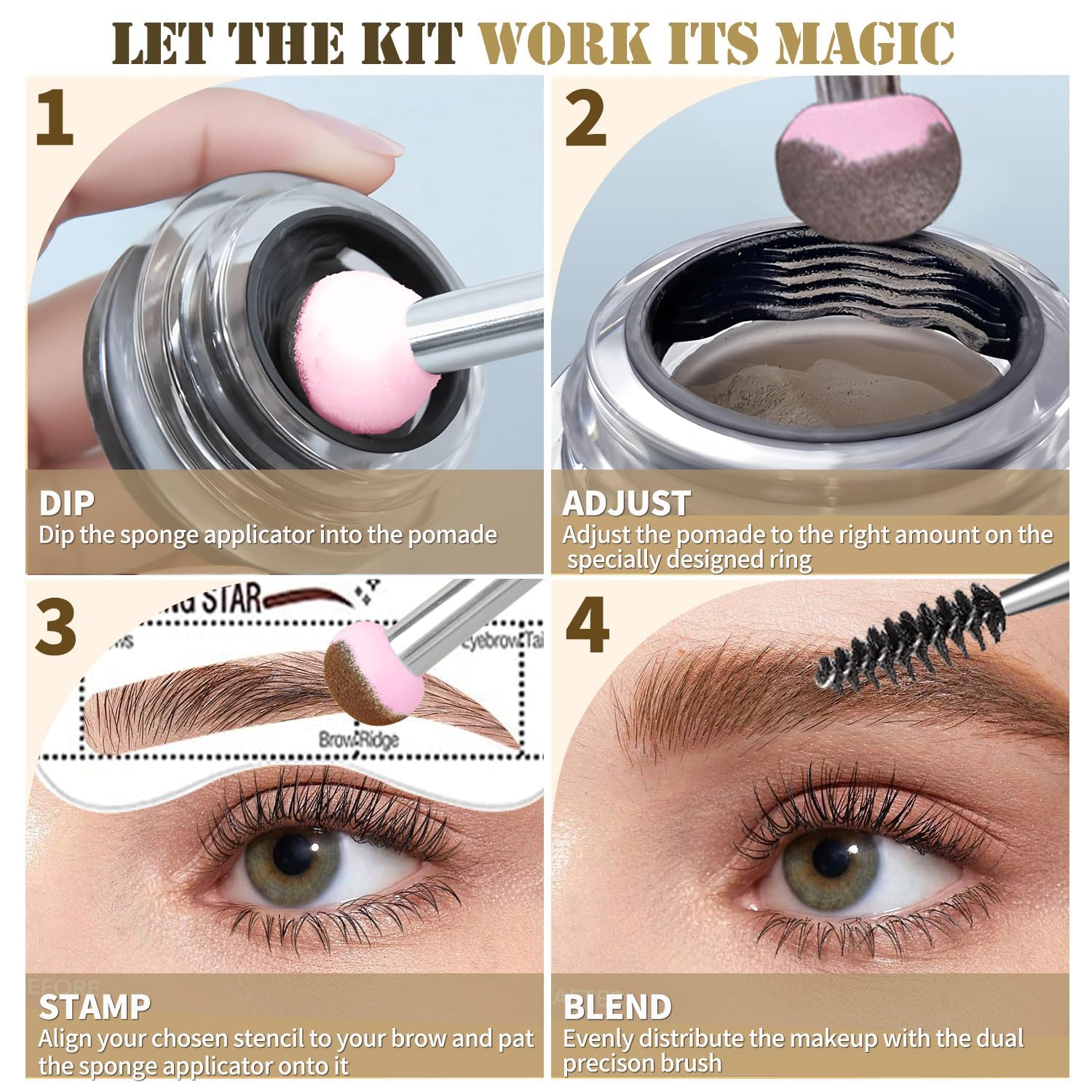 Dmktu Eyebrow Stamp Kit with Stencils – Waterproof, Smudge-Proof, 10 Templates, Dark Brown