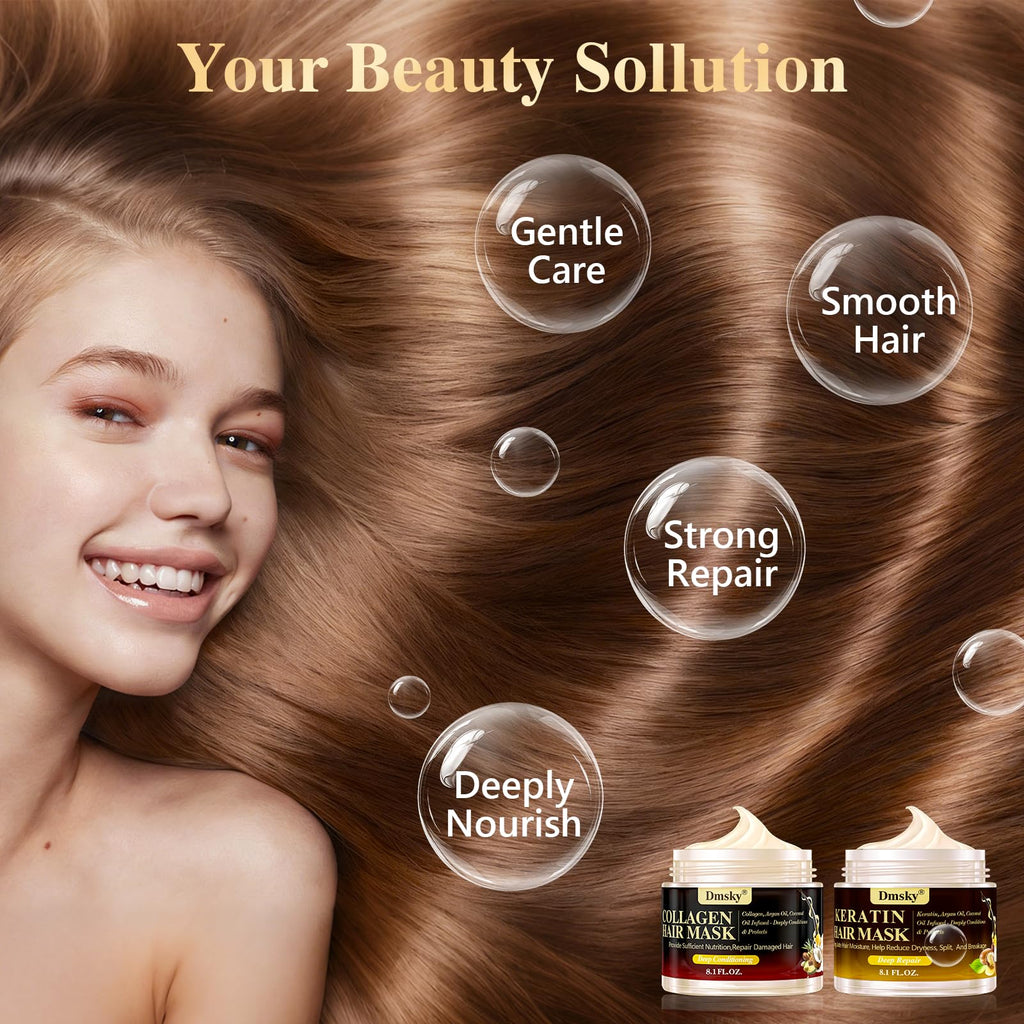 Dmsky 2 Pack Hair Mask for Damaged Hair – Collagen & Keratin Deep Conditioning
