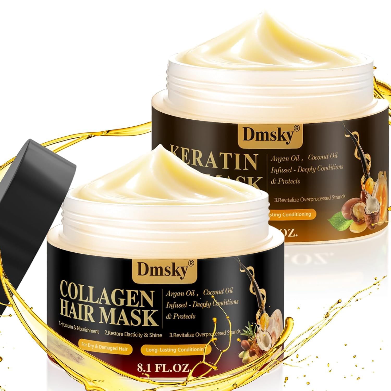 Dmsky 2 Pack Hair Mask for Damaged Hair | Keratin & Collagen Deep Conditioning (16.2 oz each)