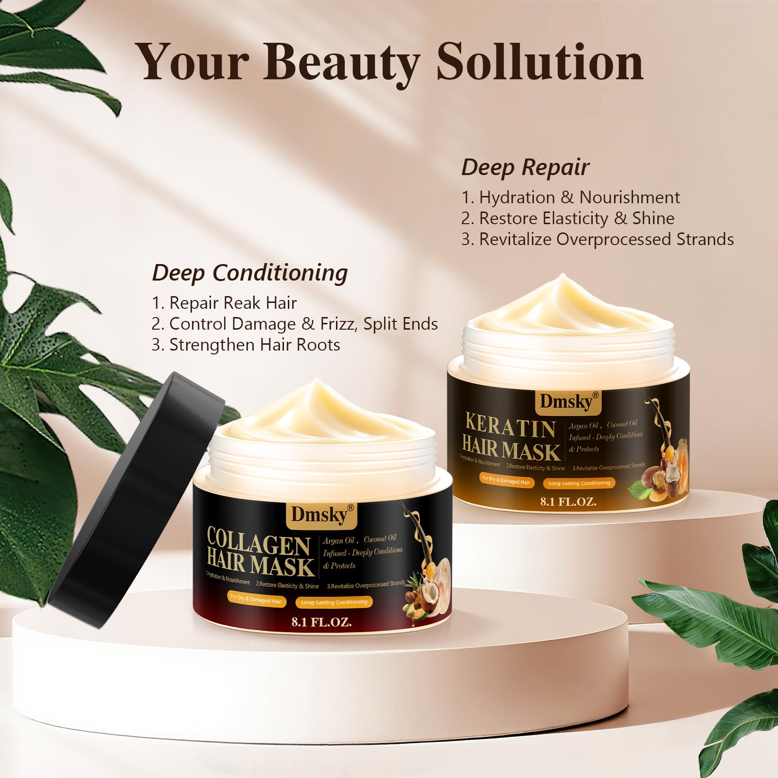 Dmsky 2 Pack Hair Mask for Damaged Hair | Keratin & Collagen Deep Conditioning (16.2 oz each)