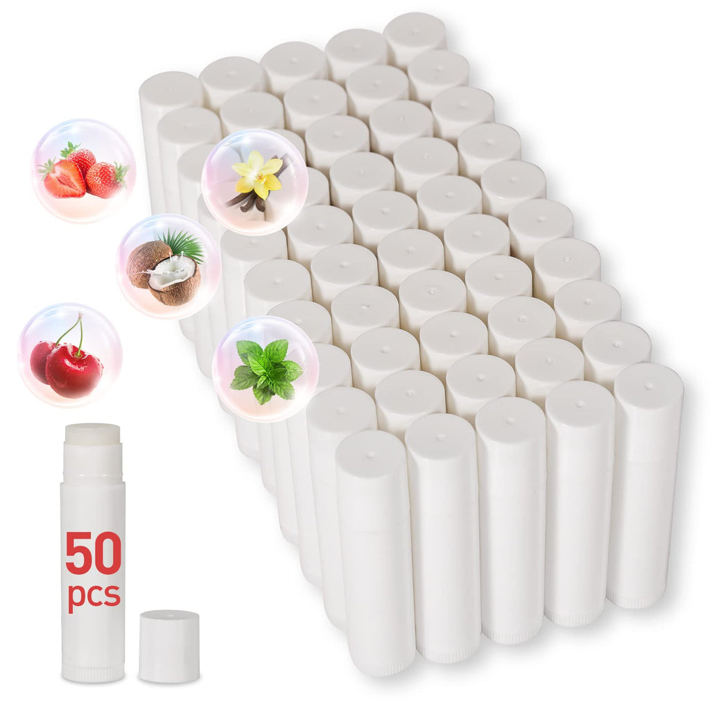 Dmsky 50 Pack Lip Balm Bulk – 5 Flavors (Cherry, Mint, Strawberry, Coconut, Vanilla) | Unlabeled Tubes for Party Favors and Gifts