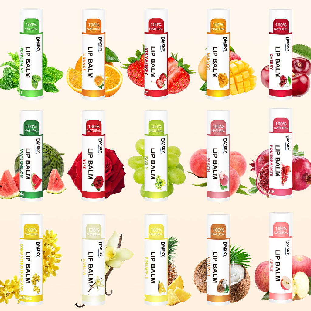DMSKY 240 Pack Lip Balm – 15 Flavors, Vitamin E & Coconut Oil | Bulk Lip Balms