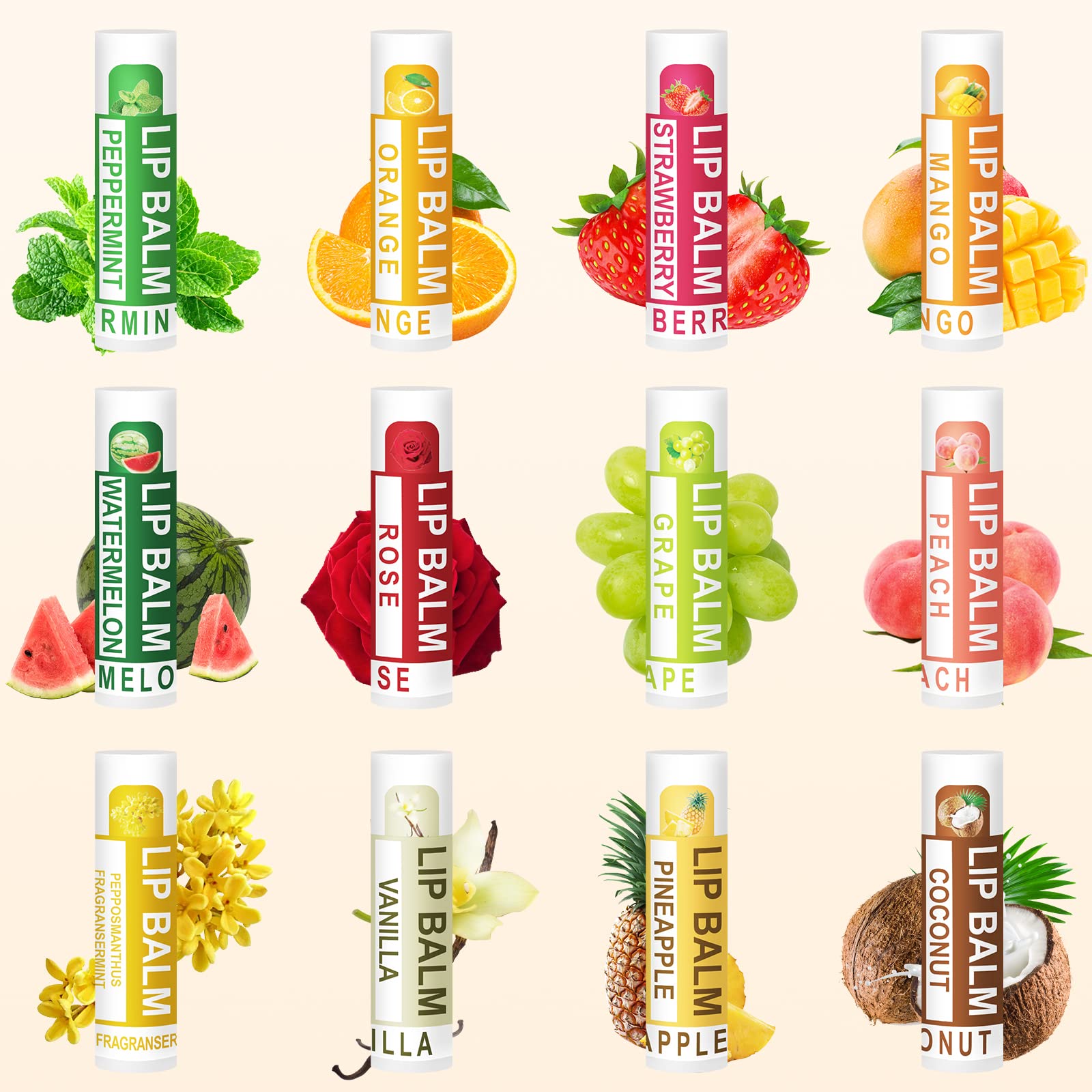 Dmsky 60 Pack Lip Balm – Natural Moisturizing Lip Balms with Vitamin E & Coconut Oil, 12 Flavors