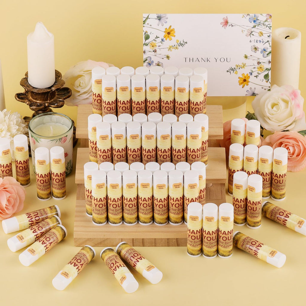 DMSKY Appreciation Gifts Lip Balm Bulk – 60 Pcs Thank You Gifts for Co-workers & Teachers