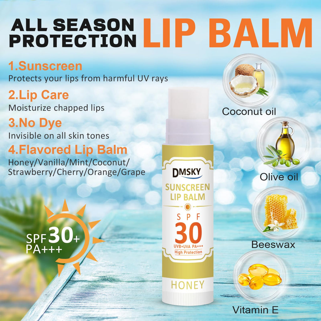 Dmsky SPF Lip Balm Bulk 64 Pack – SPF 30 Lip Sunscreen, Broad Spectrum UVA/UVB