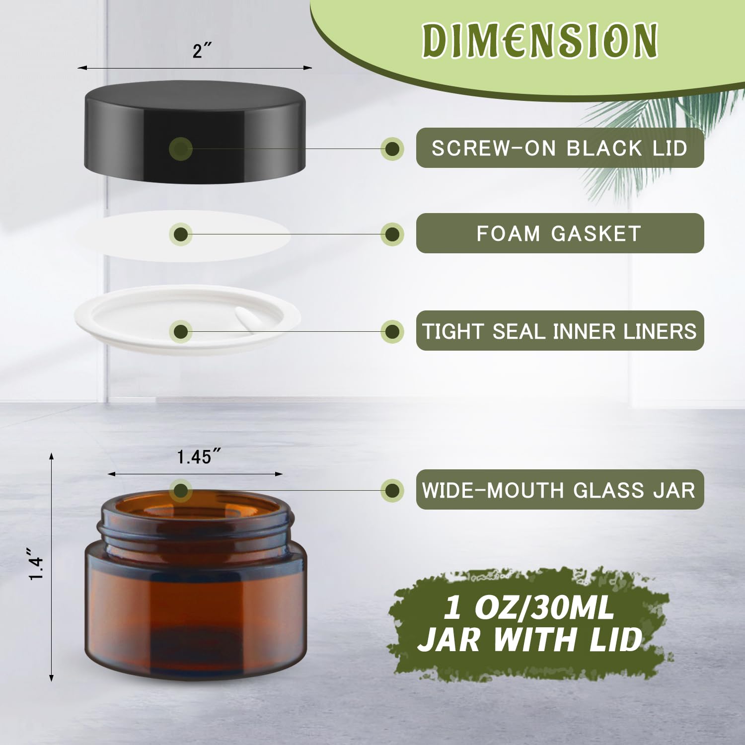 DMuuuDM 1oz Amber Glass Jars with Black Lids – 24 Pack for Creams & Lotions