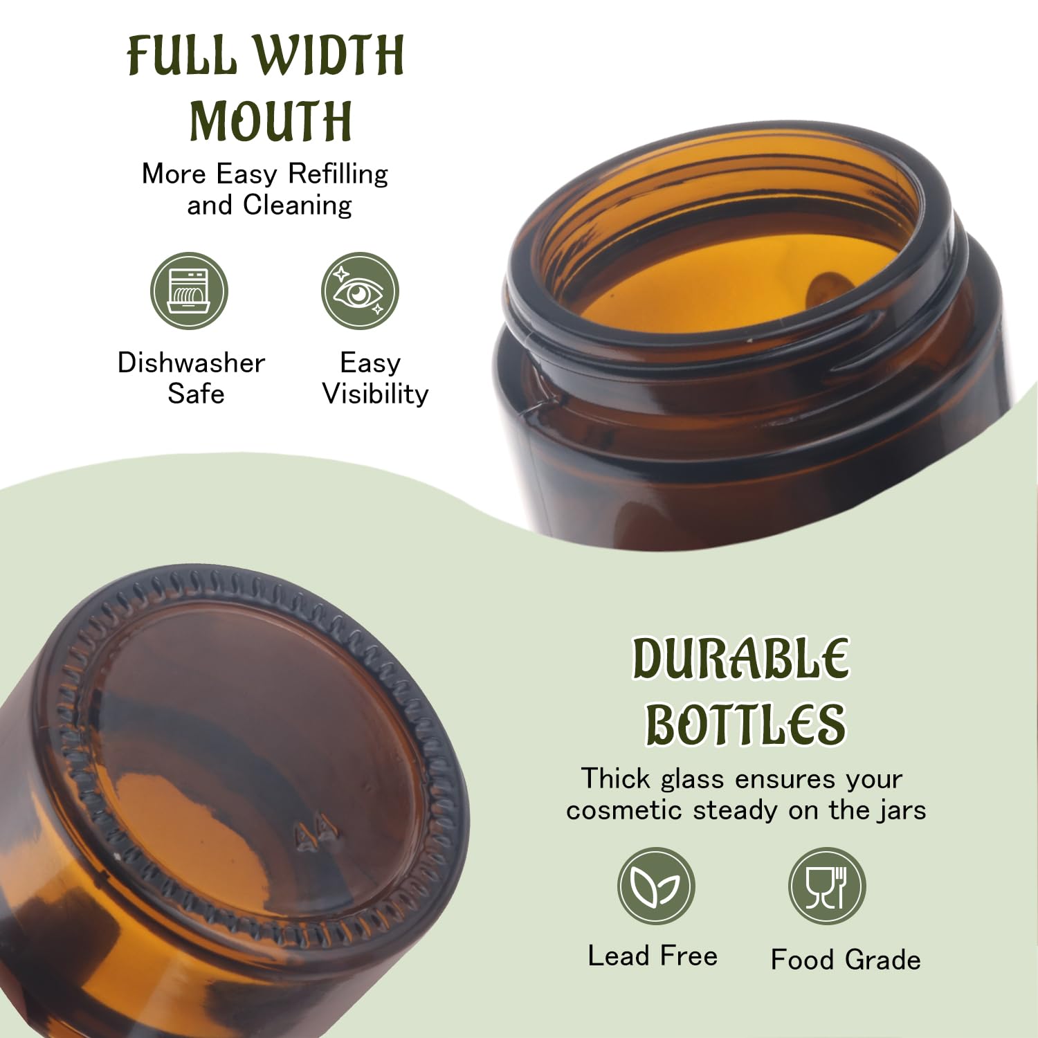 DMuuuDM 1oz Amber Glass Jars with Black Lids – 24 Pack for Creams & Lotions