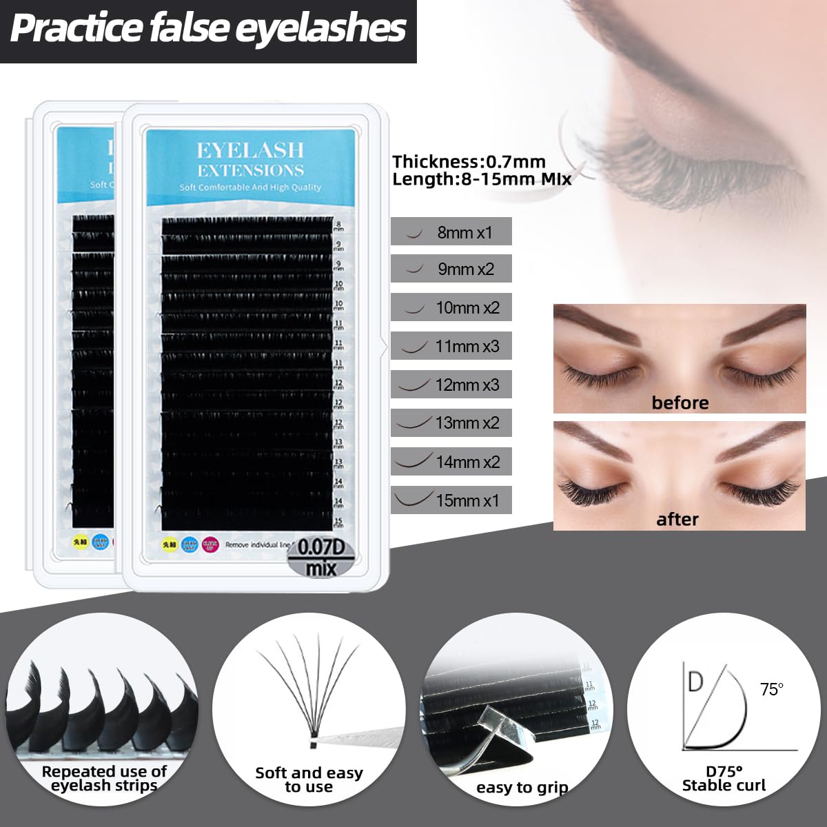 DNSGOOR Lash Extension Kit — Beginner Training with Mannequin Head, USB Fan, and Full Supplies