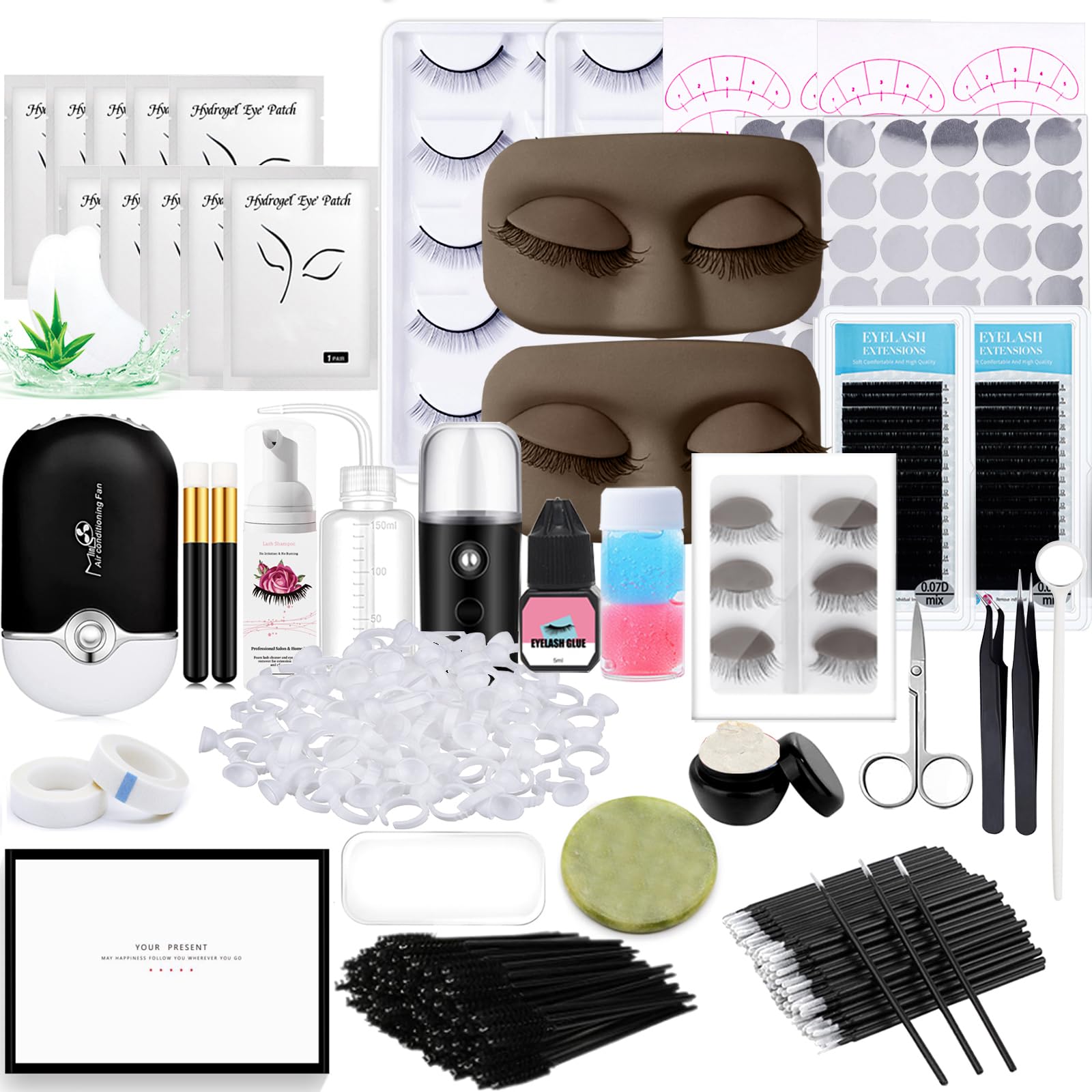 DNSGOOR Lash Extension Kit — Beginner Training with Mannequin Head, USB Fan, and Full Supplies