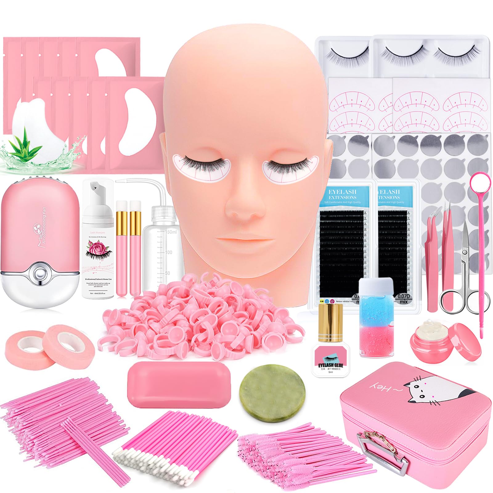 DNSGOOR Lash Extension Training Kit – Mannequin Head, USB Fan, Glue & Cleaner