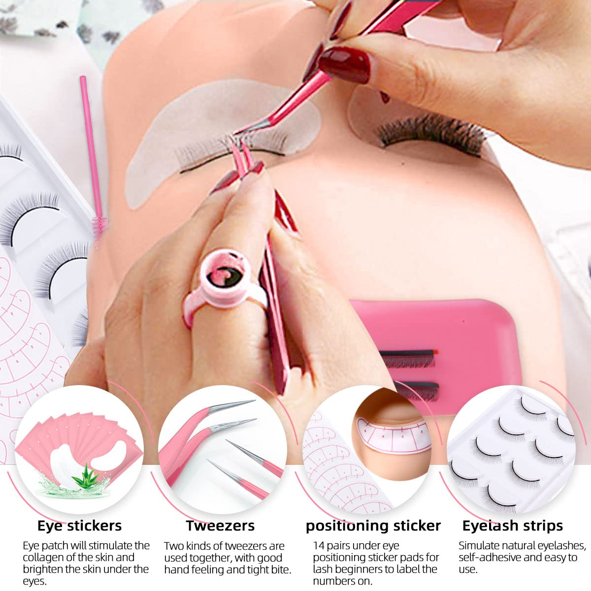 DNSGOOR Lash Extension Training Kit – Mannequin Head, USB Fan, Glue & Cleaner