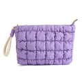 DOB SECHS Puffer Quilted Makeup Bag with Handle – Purple Checkered Cosmetic Pouch