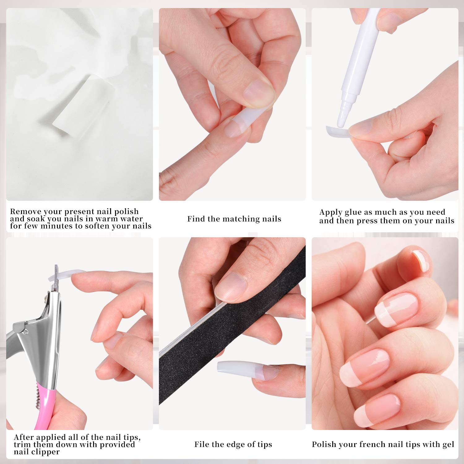Dockapa Acrylic Nail Tips 500pcs – Coffin French Natural False Nails with Nail Clipper & Storage Case (10 Sizes)