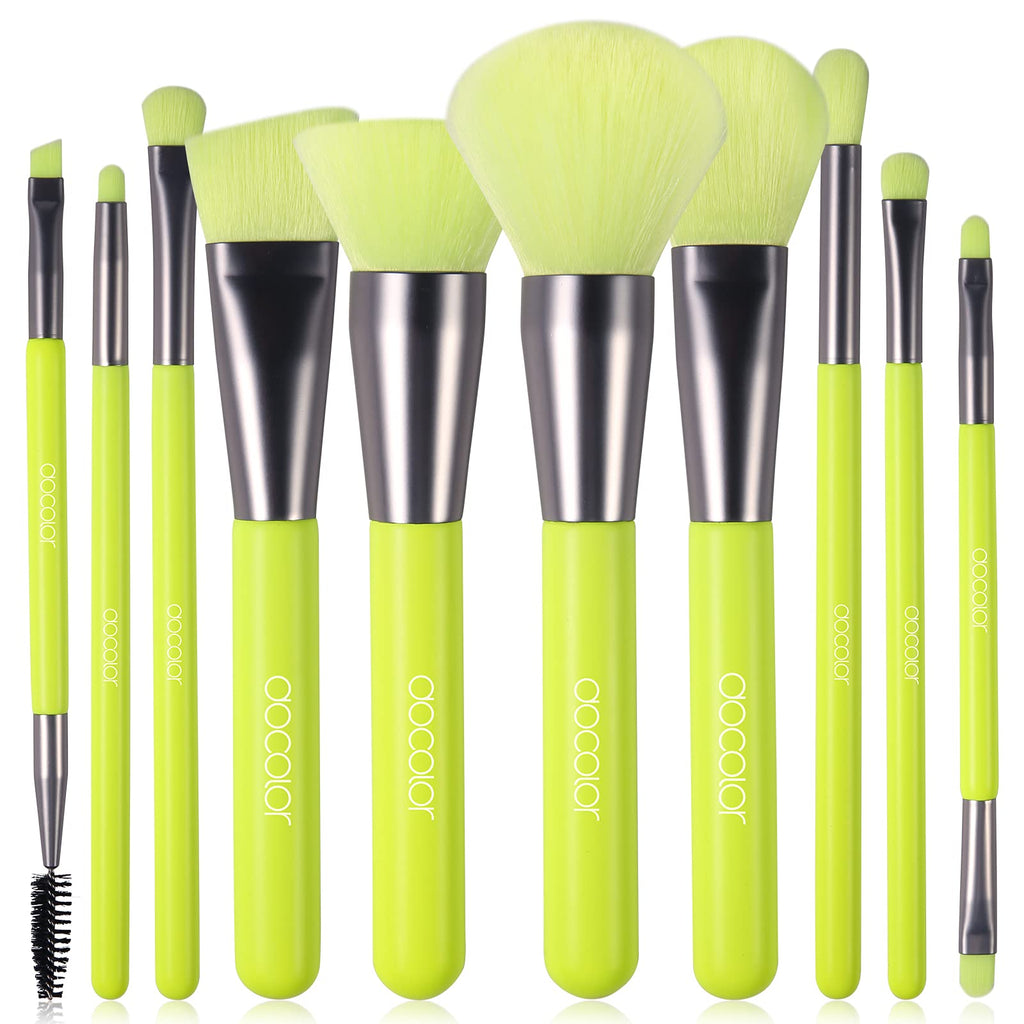 Docolor 10Pcs Neon Green Makeup Brush Set – Premium Synthetic Face & Eye Brush Kit