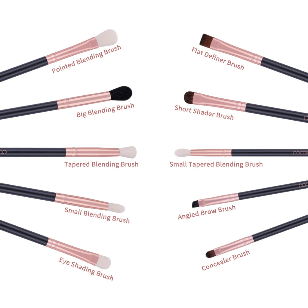 Docolor 10-Piece Eyeshadow Brush Set – Rose Gold & Black, Wooden Handles | Pro Eye Makeup Kit
