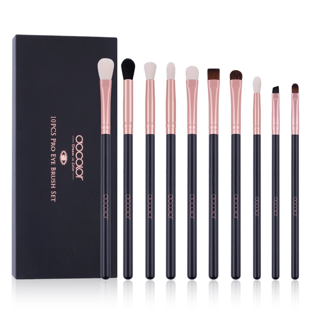 Docolor 10-Piece Eyeshadow Brush Set – Rose Gold & Black, Wooden Handles | Pro Eye Makeup Kit