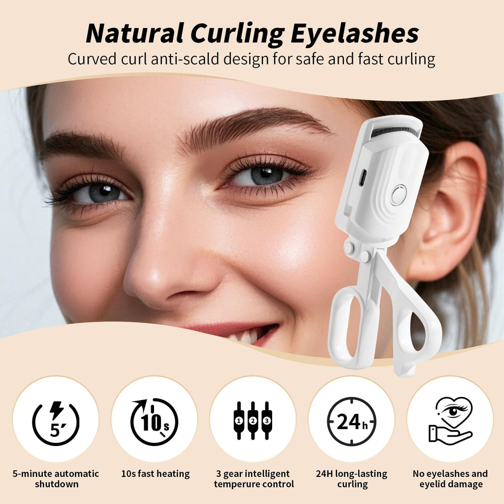 docolor Heated Eyelash Curler — Quick 10s Heat, 3 Temperature Modes, USB-C Rechargeable
