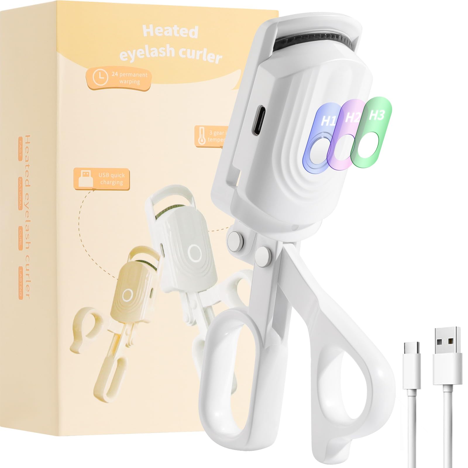 docolor Heated Eyelash Curler — Quick 10s Heat, 3 Temperature Modes, USB-C Rechargeable