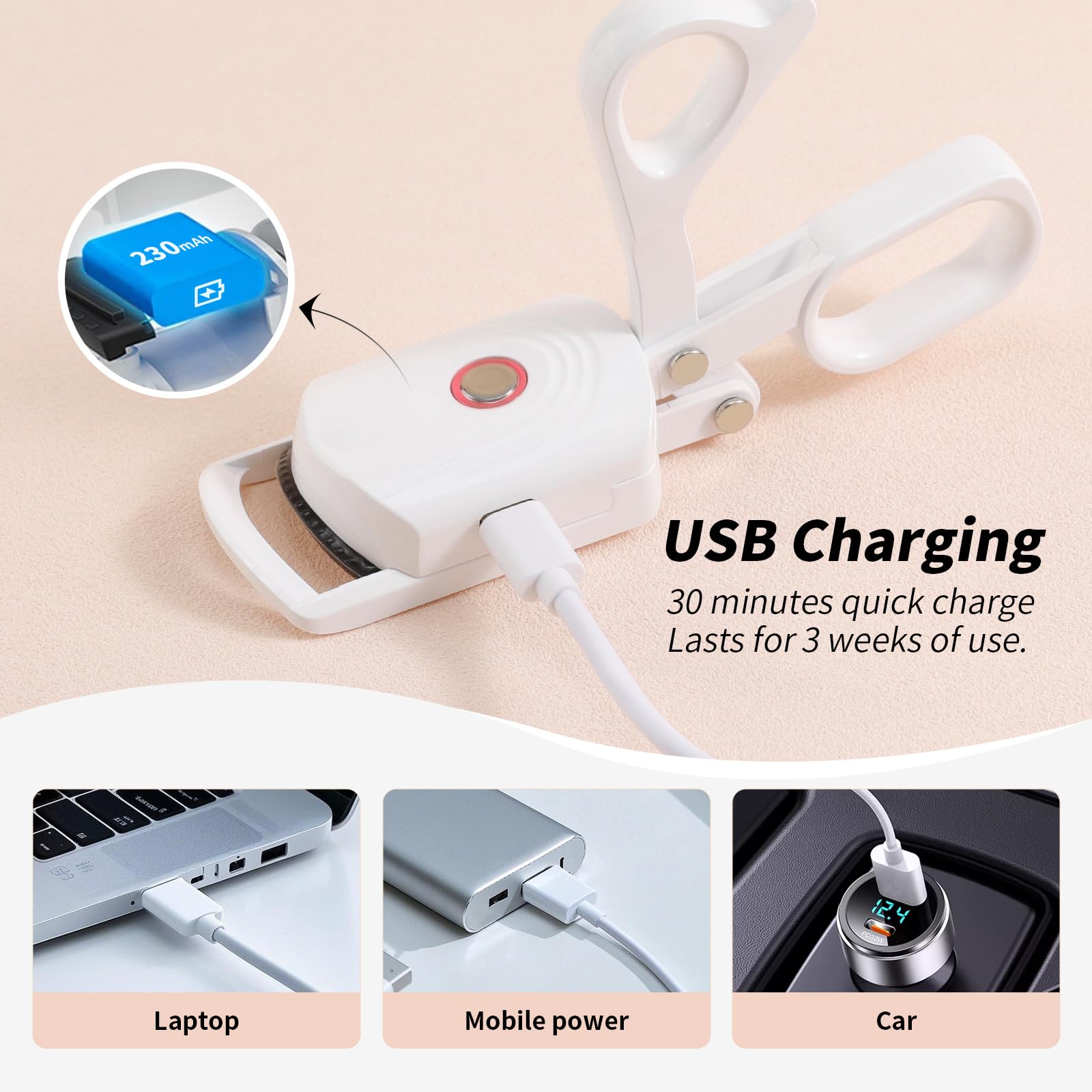 docolor Heated Eyelash Curler — Quick 10s Heat, 3 Temperature Modes, USB-C Rechargeable