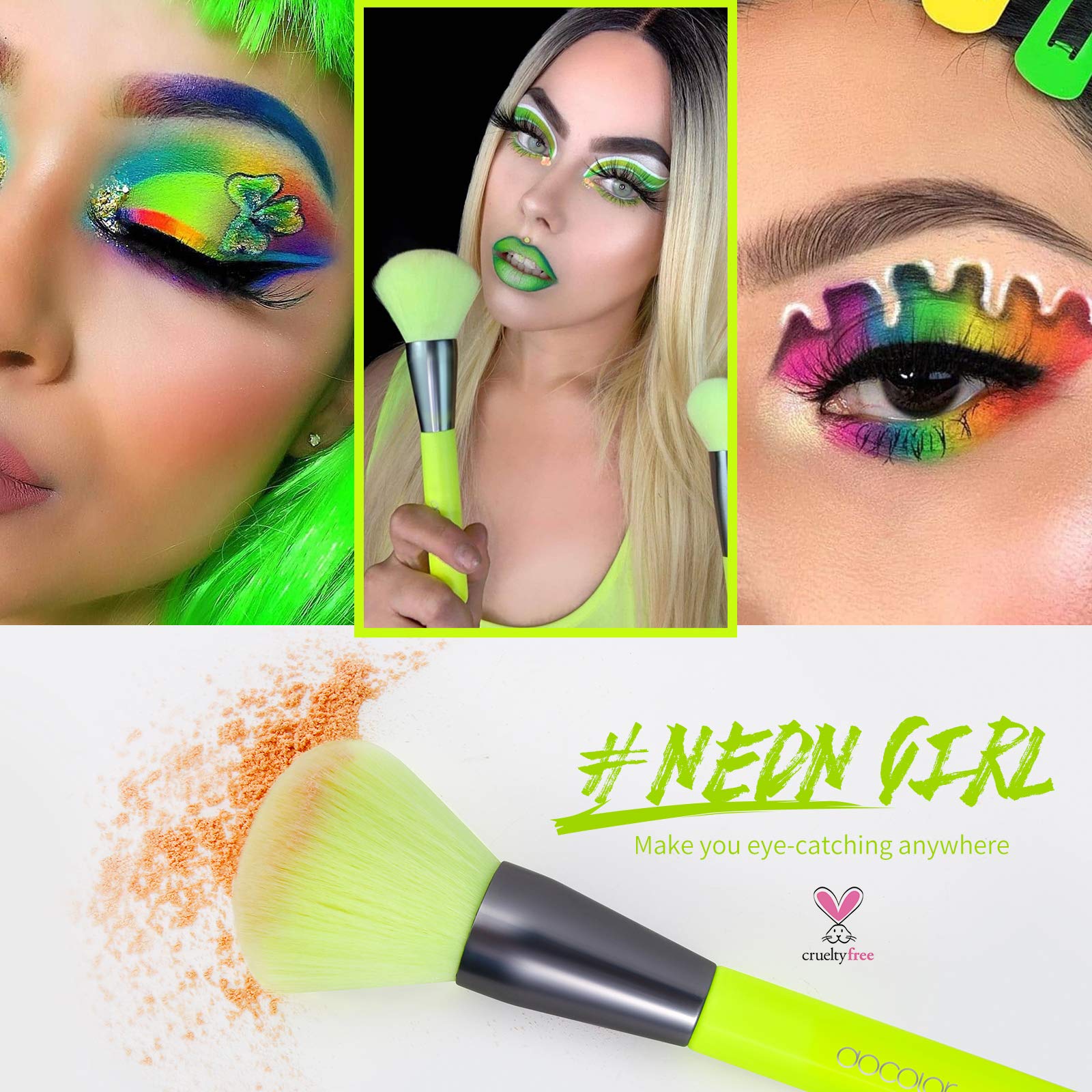 Docolor 10Pcs Neon Green Makeup Brush Set – Premium Synthetic Face & Eye Brush Kit