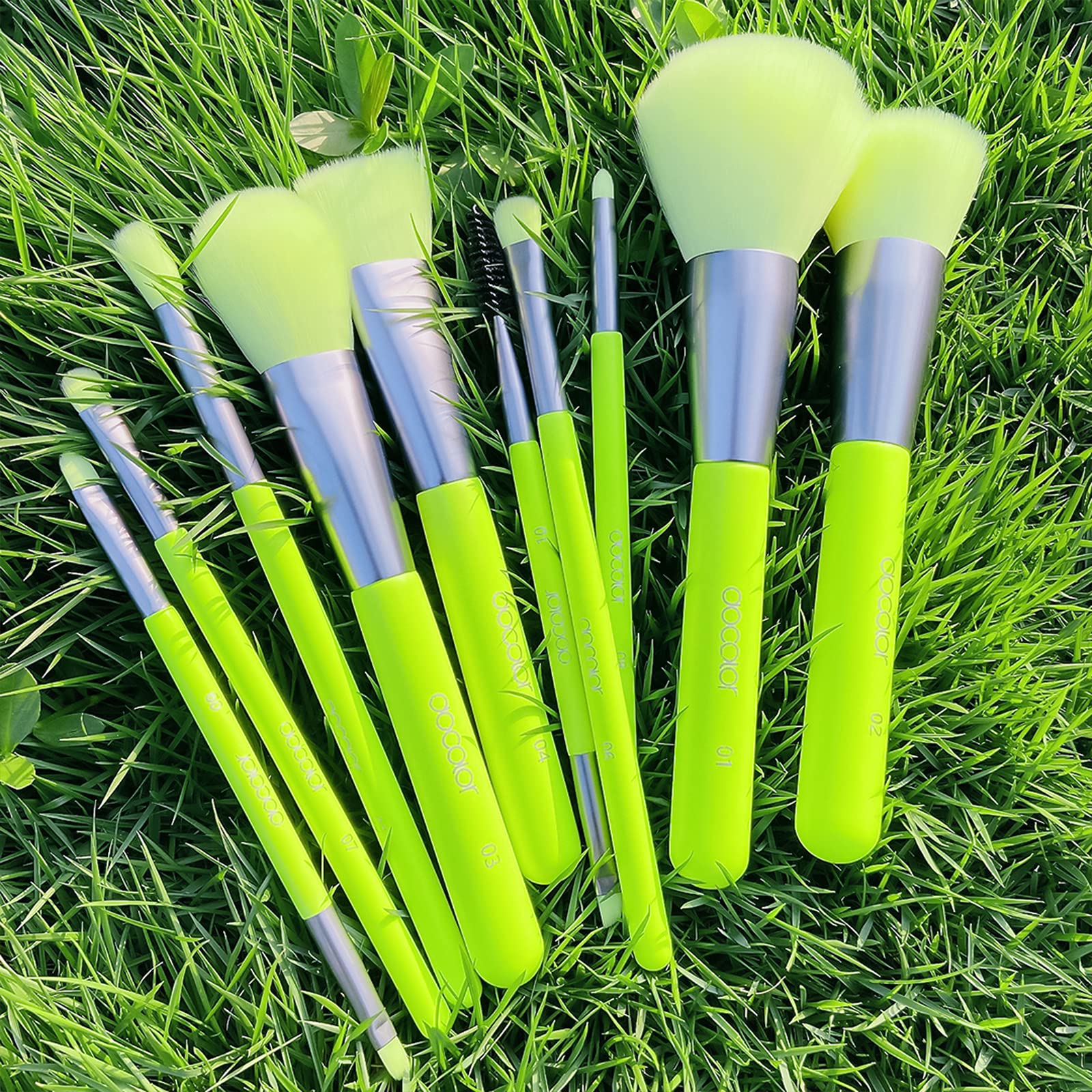 Docolor 10Pcs Neon Green Makeup Brush Set – Premium Synthetic Face & Eye Brush Kit