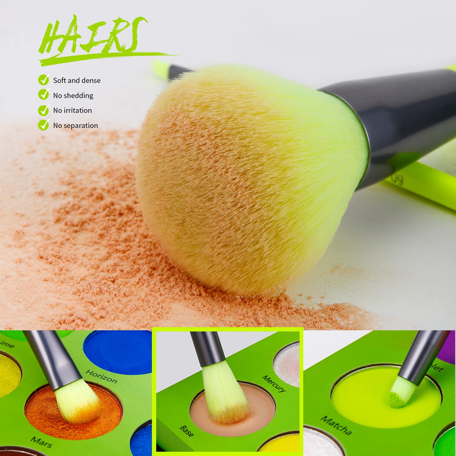 Docolor 10Pcs Neon Green Makeup Brush Set – Premium Synthetic Face & Eye Brush Kit