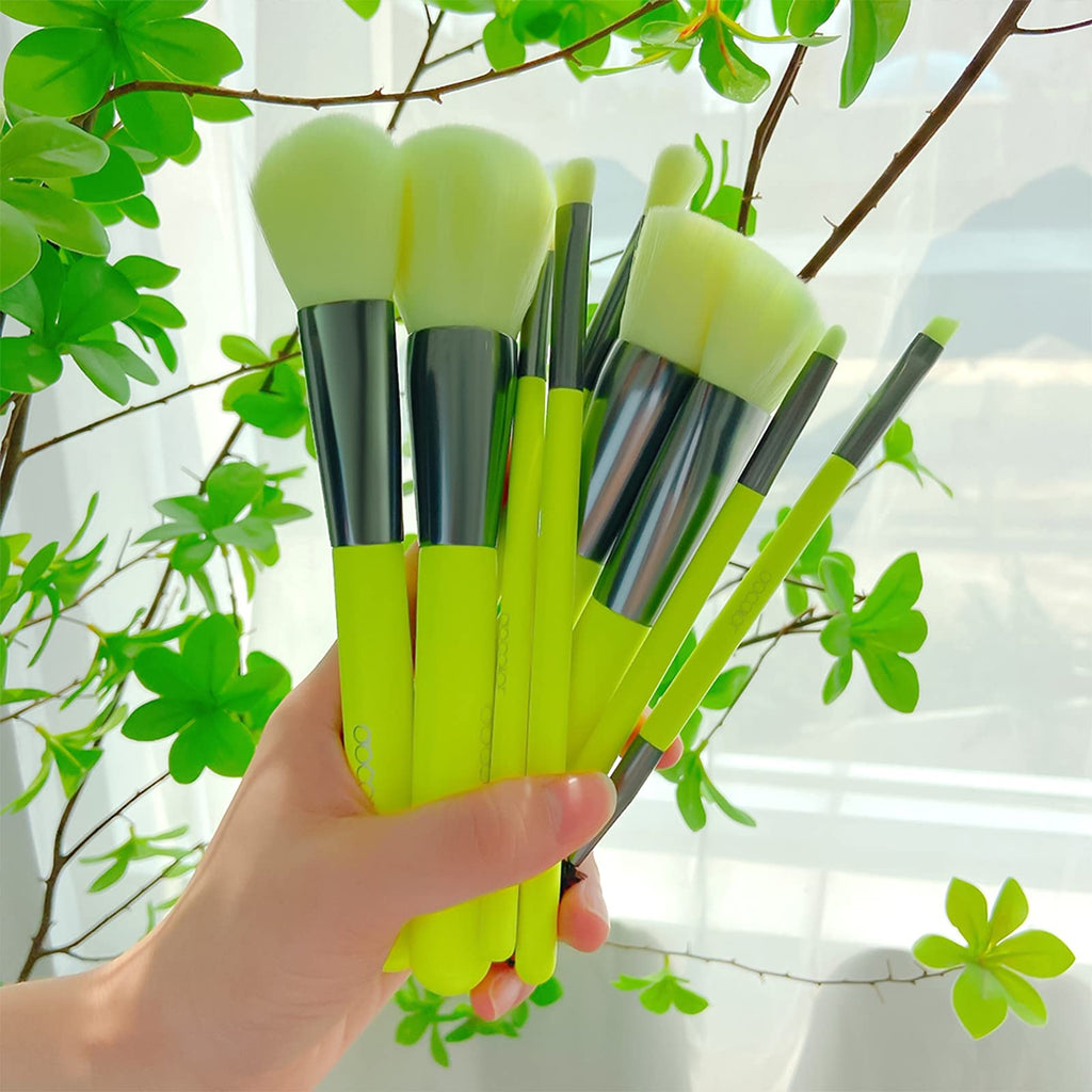 Docolor 10Pcs Neon Green Makeup Brush Set – Premium Synthetic Face & Eye Brush Kit