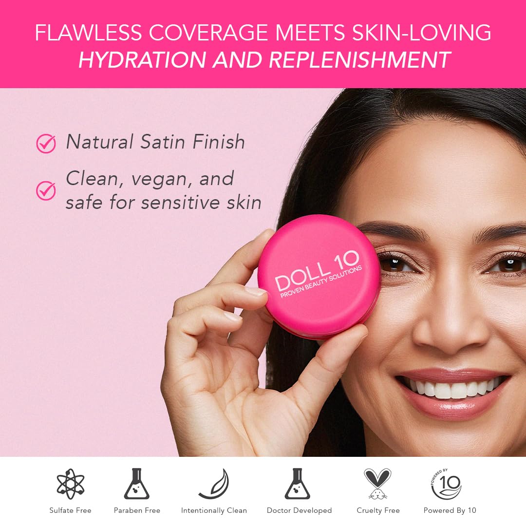 Doll 10 No Peptide Bounce Balm Foundation – Hydrating, Buildable, Age-Defying for Mature Skin (Light/Medium) – Vegan, Clean